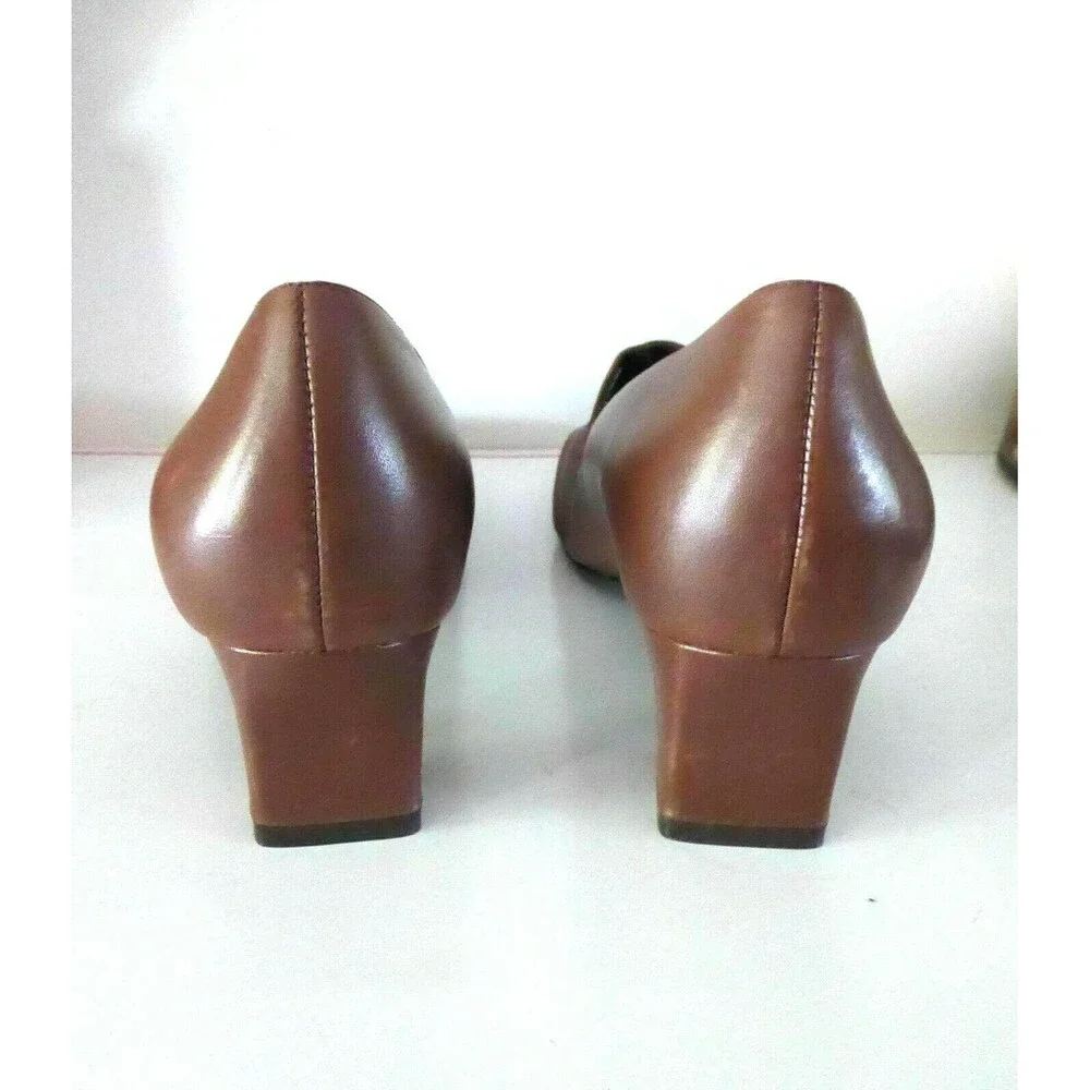 Naturalizer Women Brown Leather Fabric Heels Shoes Sz 7.5M Square Toe New